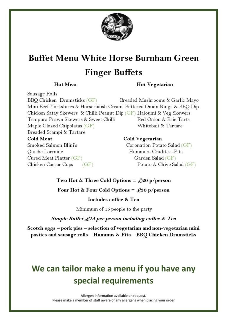 Buffet and functions menus The White Horse
