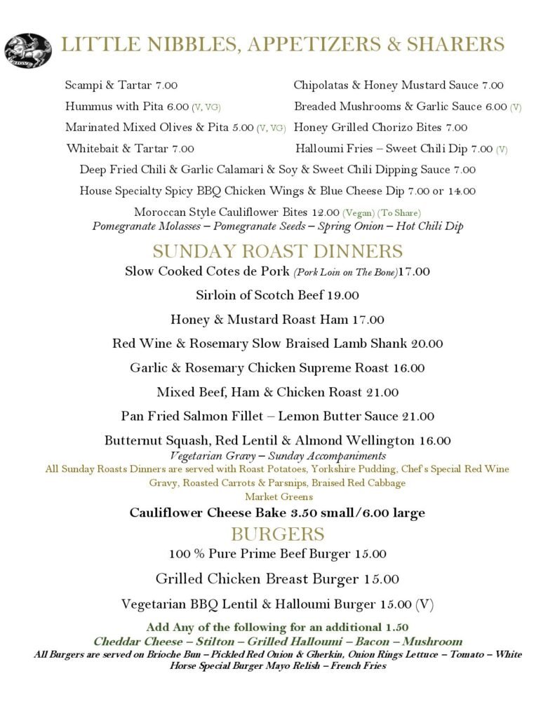 Sunday Menu The White Horse