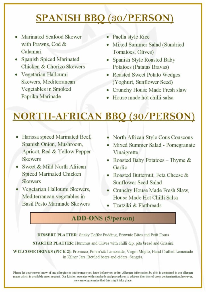 BBQ Function and Party menu at the White Horse in Burnham Green near Welwyn Garden City, Tewin, Datchworth, Hertfordshire