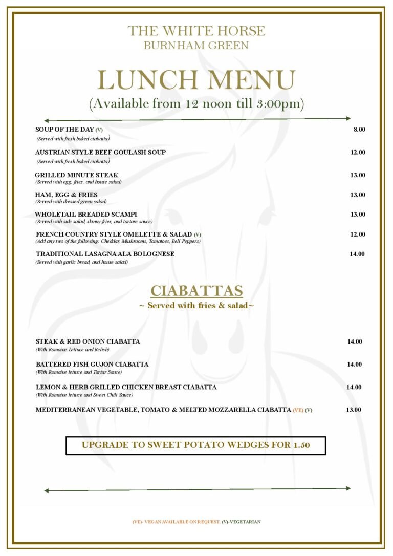 Lunchtime Menu The White Horse